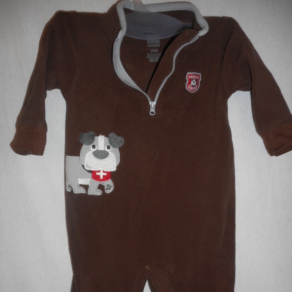 Carter's Size 12M one piece brown fleece pajamas